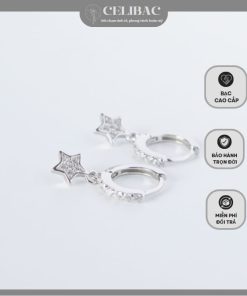 Bông tai bạc Star CZ hoop