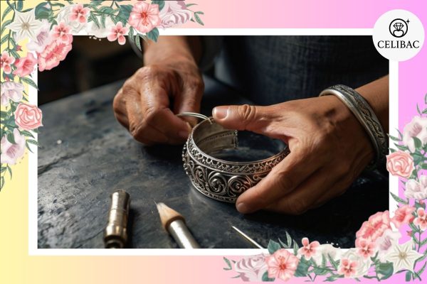 Nghệ nhân chế tác lắc tay bạc nữ dạng kiềng